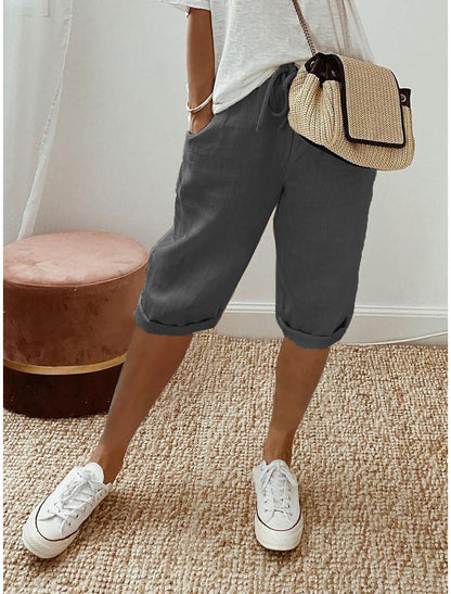Pantalones cortos de algodón y lino para mujer