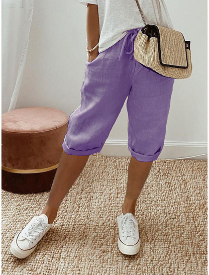 Pantalones cortos de algodón y lino para mujer