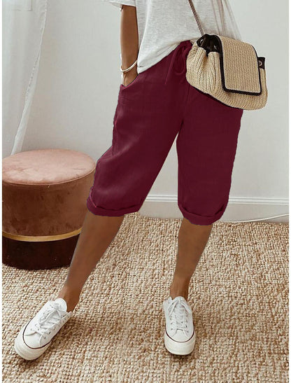 Pantalones cortos de algodón y lino para mujer