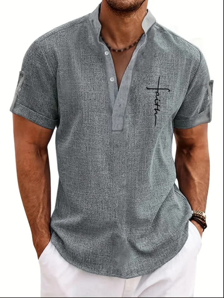 Unai | Elegante camisa de manga corta con cuello alto
