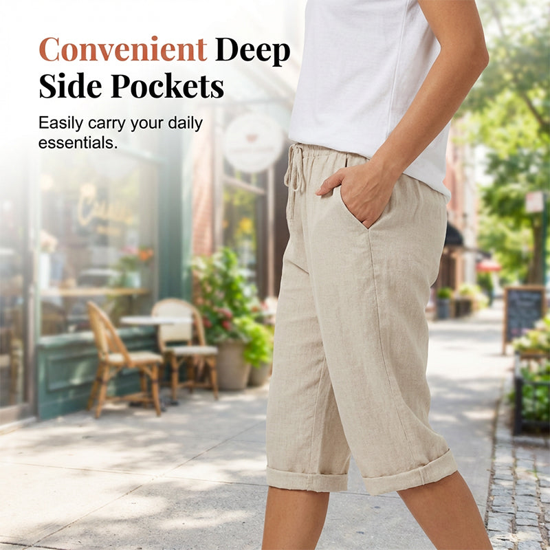 Pantalones cortos de algodón y lino para mujer