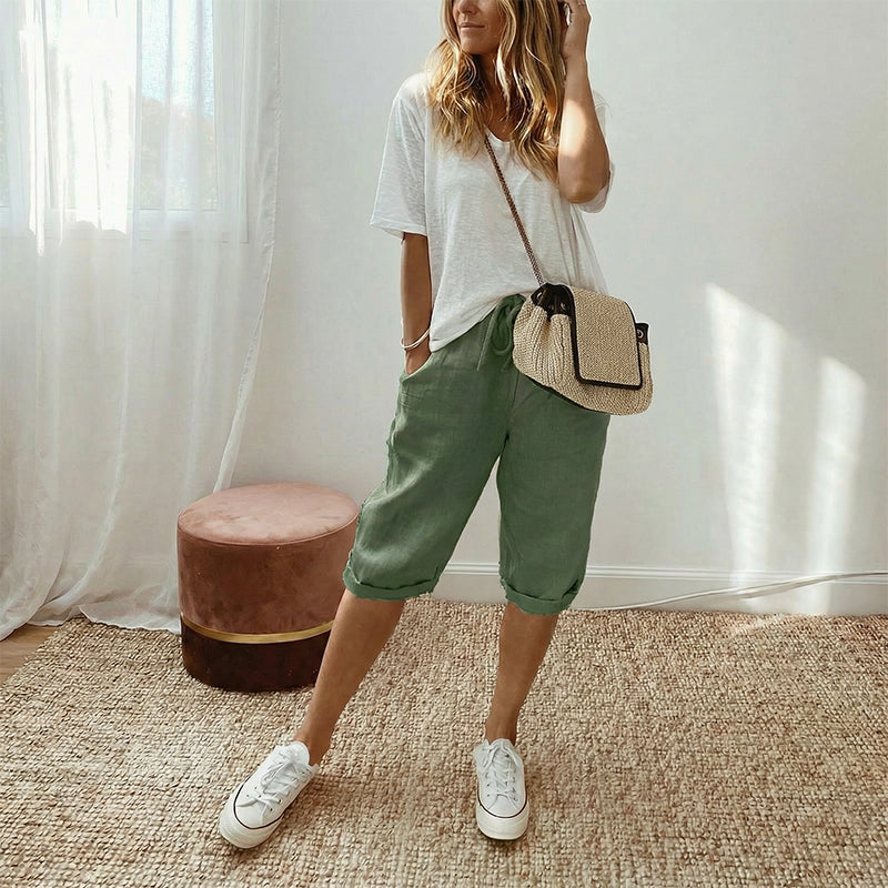 Pantalones cortos de algodón y lino para mujer