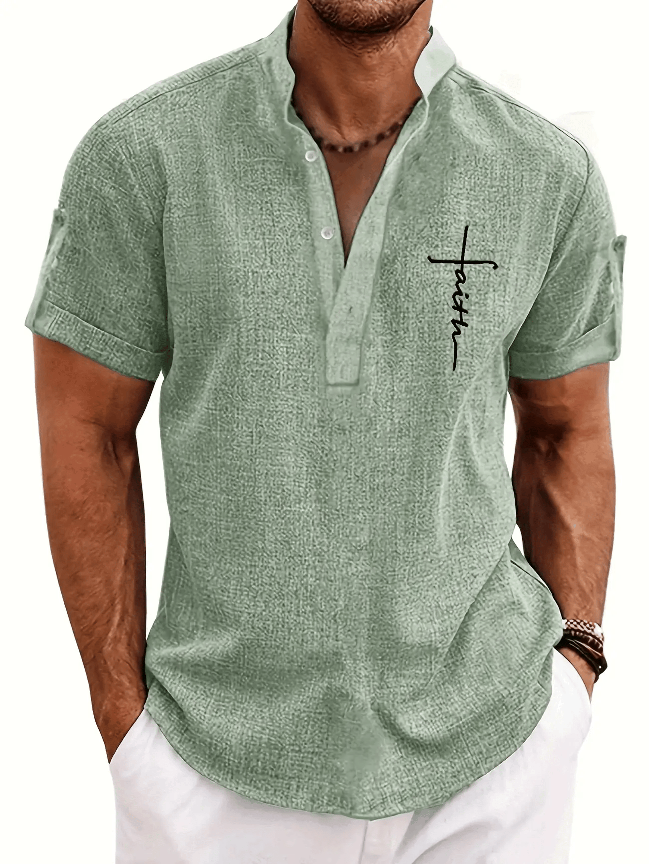 Unai | Elegante camisa de manga corta con cuello alto